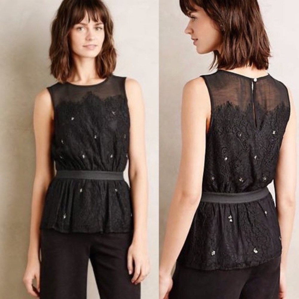 Meadow Rue Stargazer Peplum Black Peplum Top sz M
